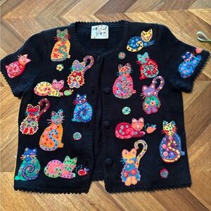 Michael Simon Black Cat Pattern Cardigan